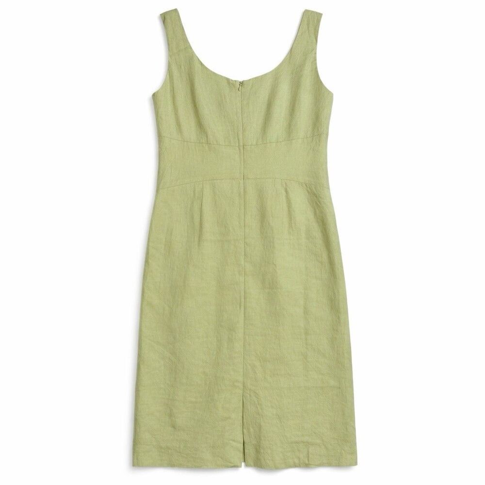 Green Linen Blend Midi Dress Beaded Embroidered Petite Sheath Spring Church 12P - Picture 3 of 5